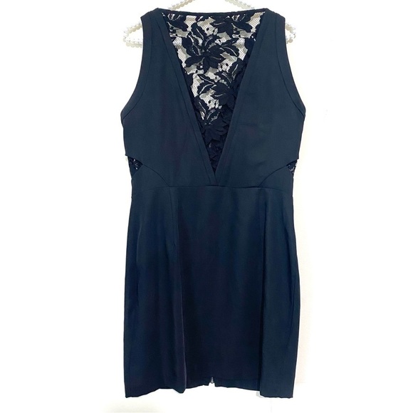 All Saints Layton Little Black Zipper Front Lace Back Sheath Dress SIZE SMALL - Picture 2 of 7